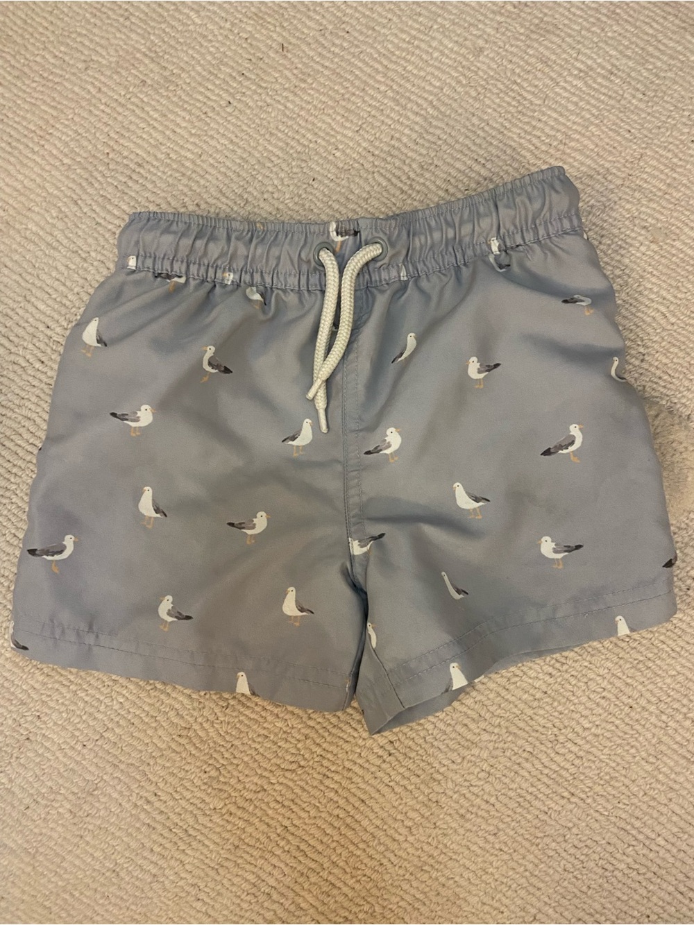 Kids Light Blue Seagull Print Swim Trunks